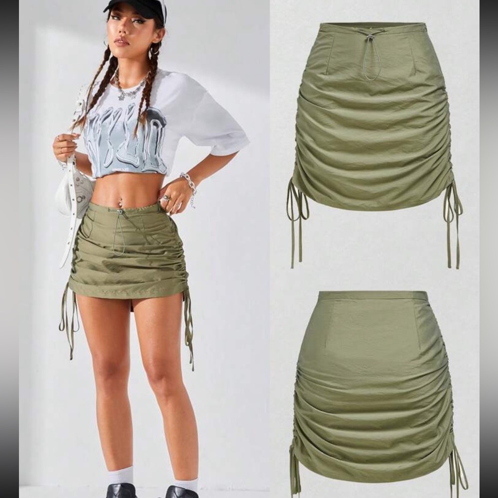 SHEIN Sage Green Ruched Mini Skirt